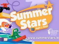 Illustration for Summer Stars 2024, showing colourful characters surfing