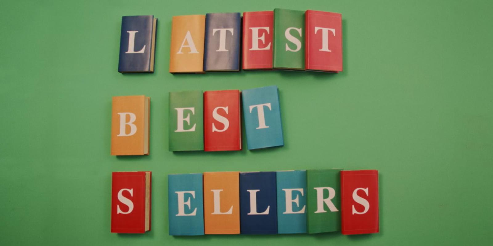 Letters on blocks arranged to read "Latest best sellers"